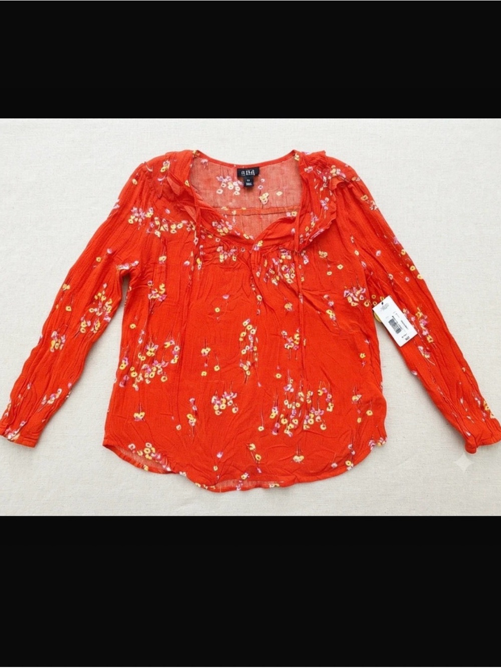 a.n.a Bright Orange Floral Peasant Blouse